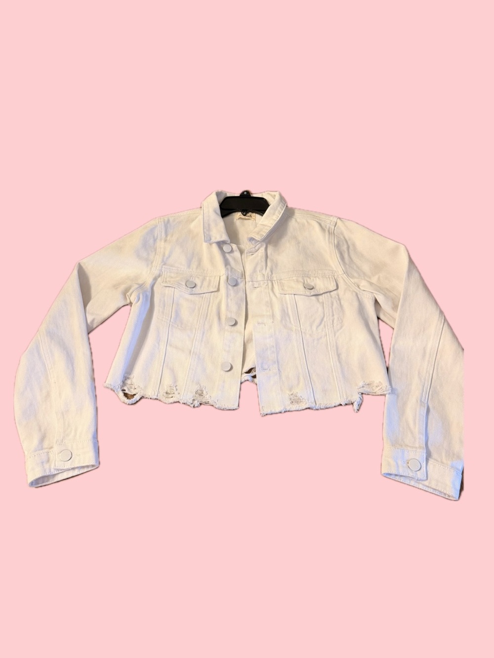 Mono B White Cropped Distressed Denim Jacket